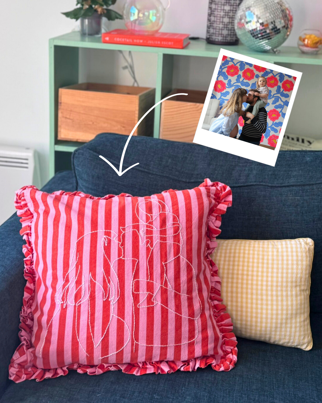 Housse de coussin photo brodée