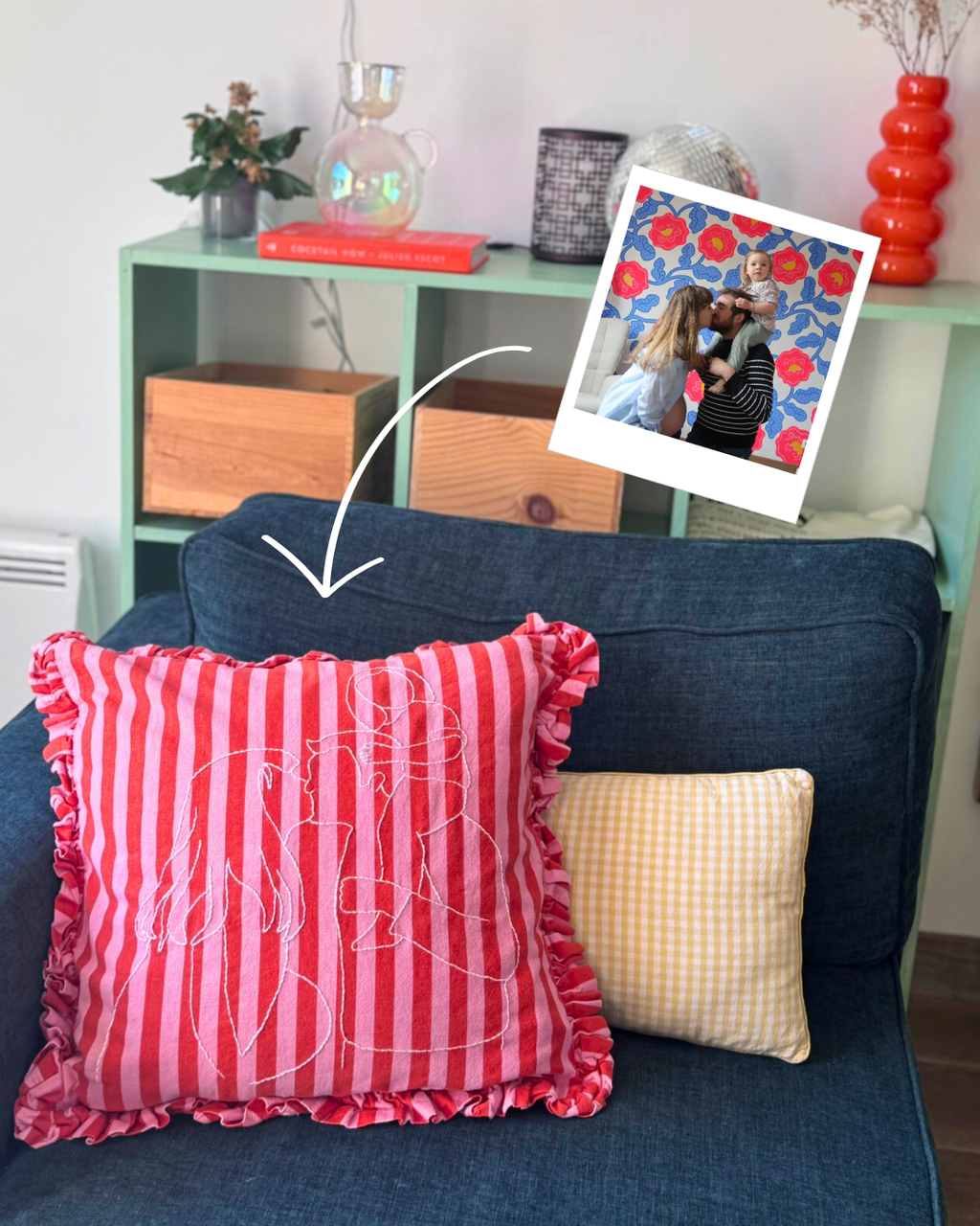 Housse de coussin photo brodée